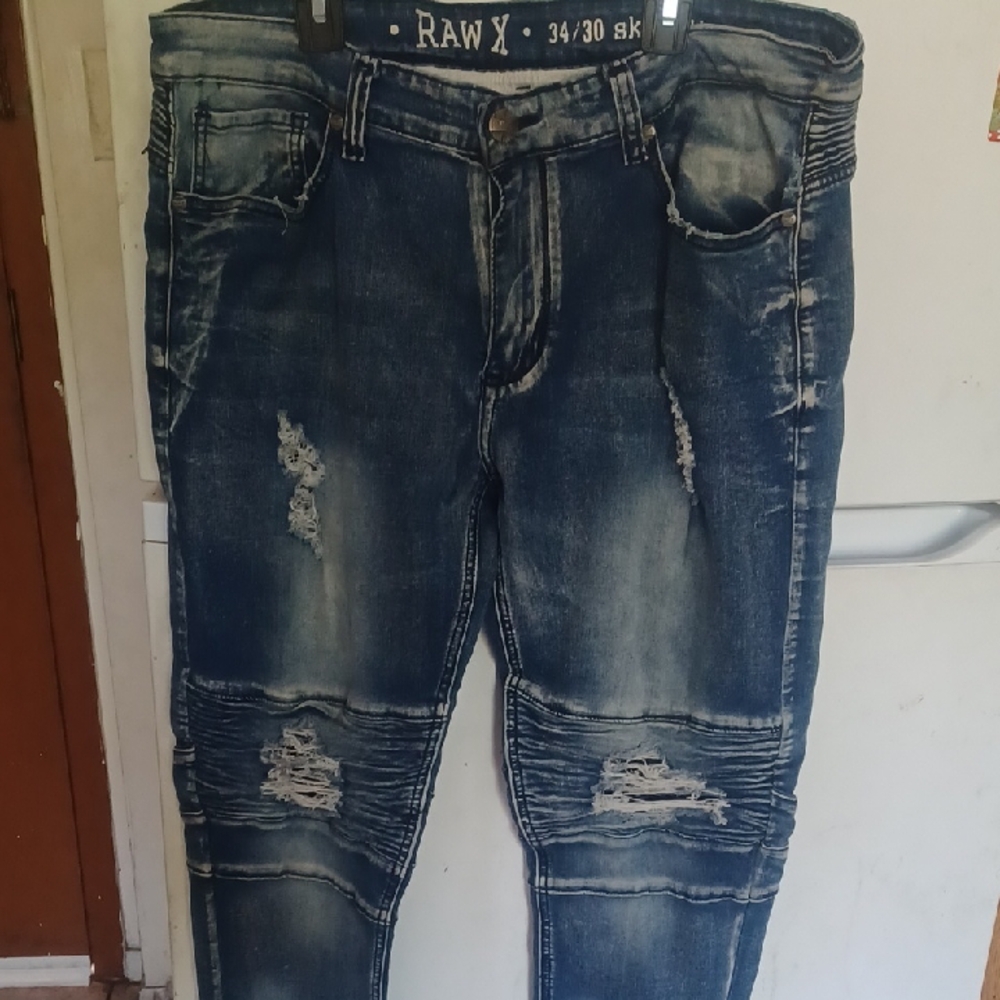 Blue Skinny Distressed Denim with Moto Accents